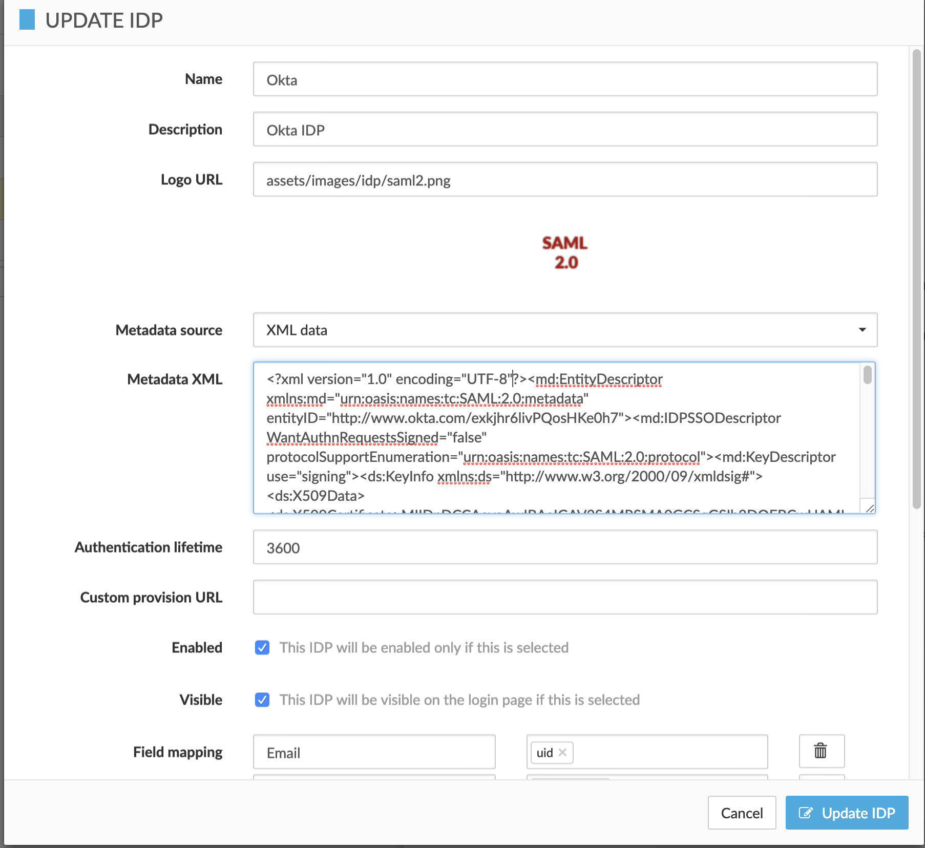 okta idp s09 upload idp metadata