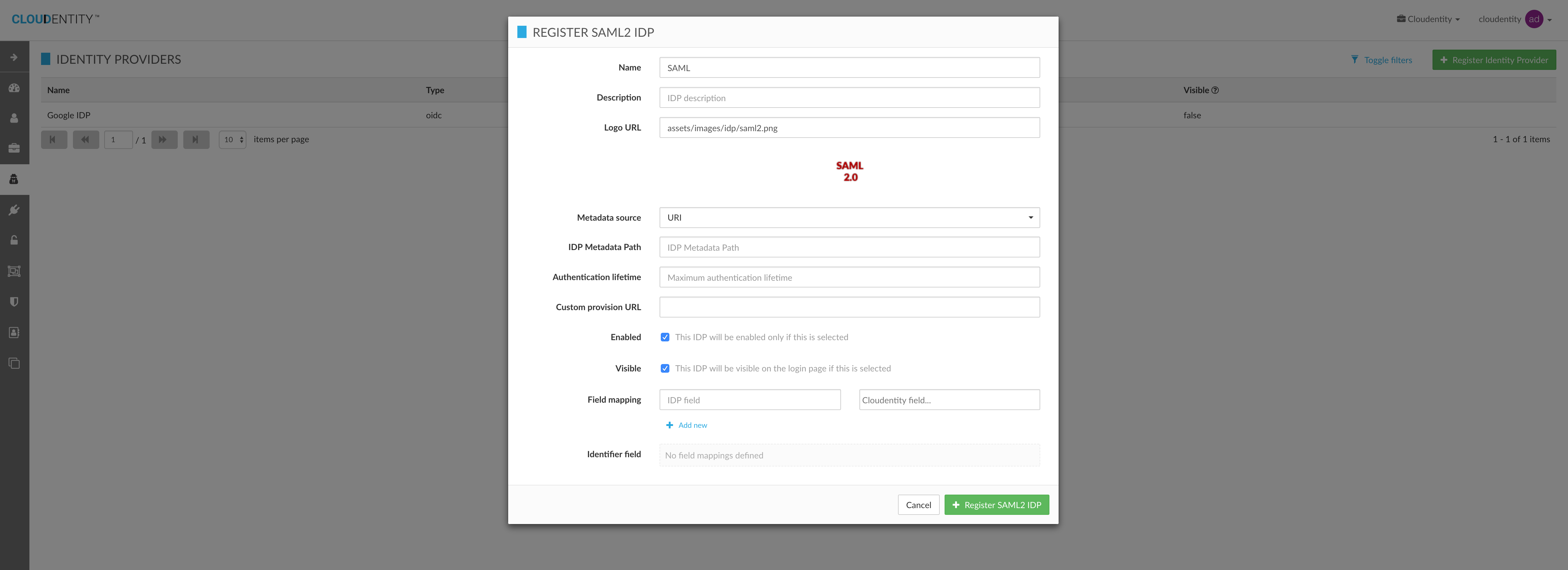 Register External Idp Configuration for Organization